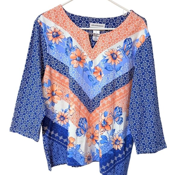 Alfred Dunner Womens Top Size PXL Fresh Start Chevron Floral Split Neck Summer - Picture 1 of 13